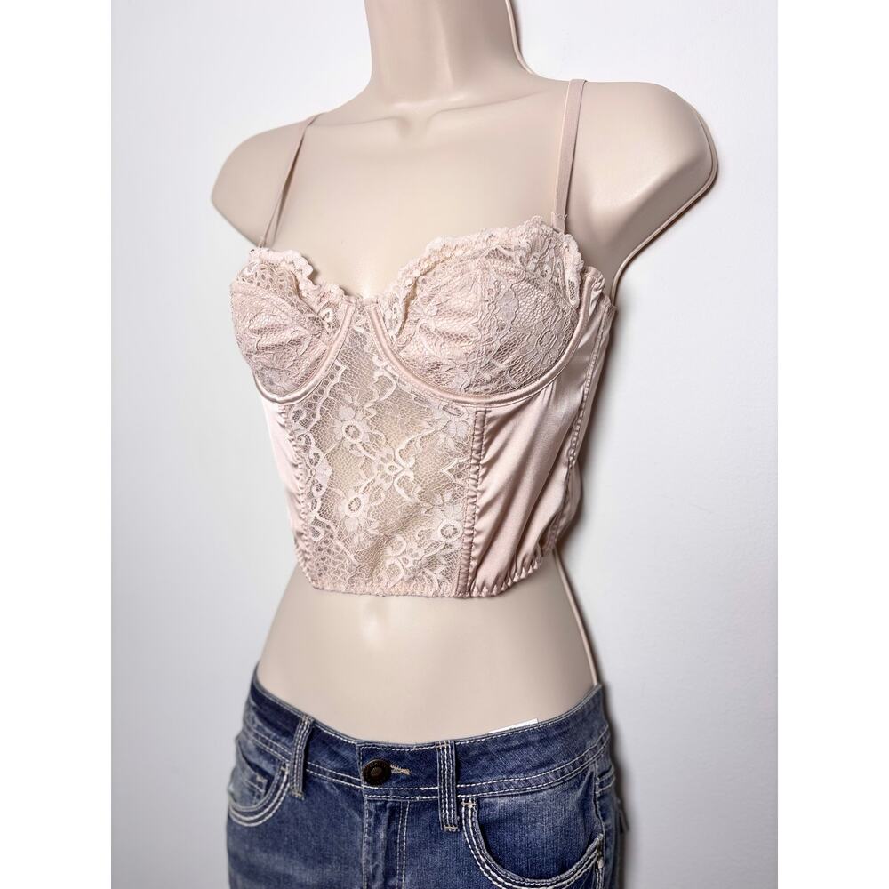 Urban Outfitters Cream Lace Corset Bustier Top Sateen Boning Size M